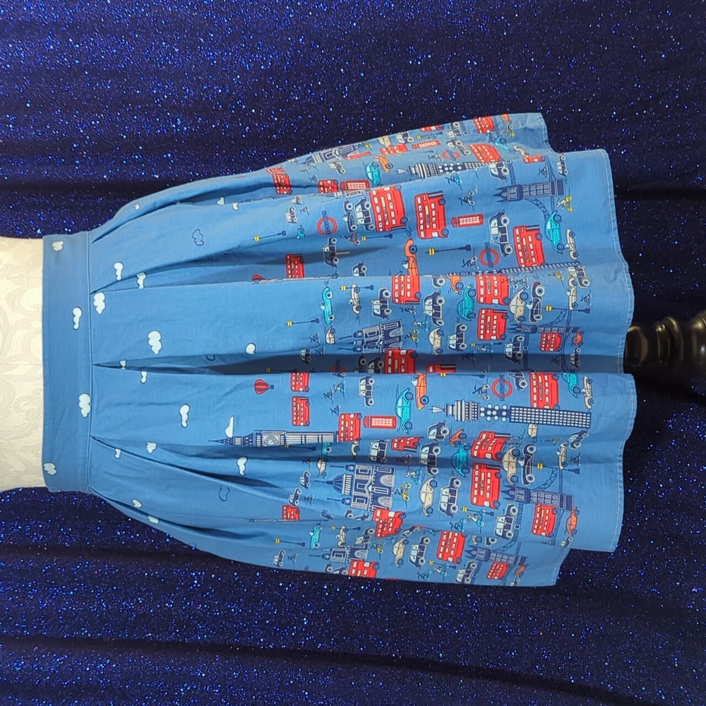 XL Colorful London Border Print 1950s Box Pleated Retro Style Skirt